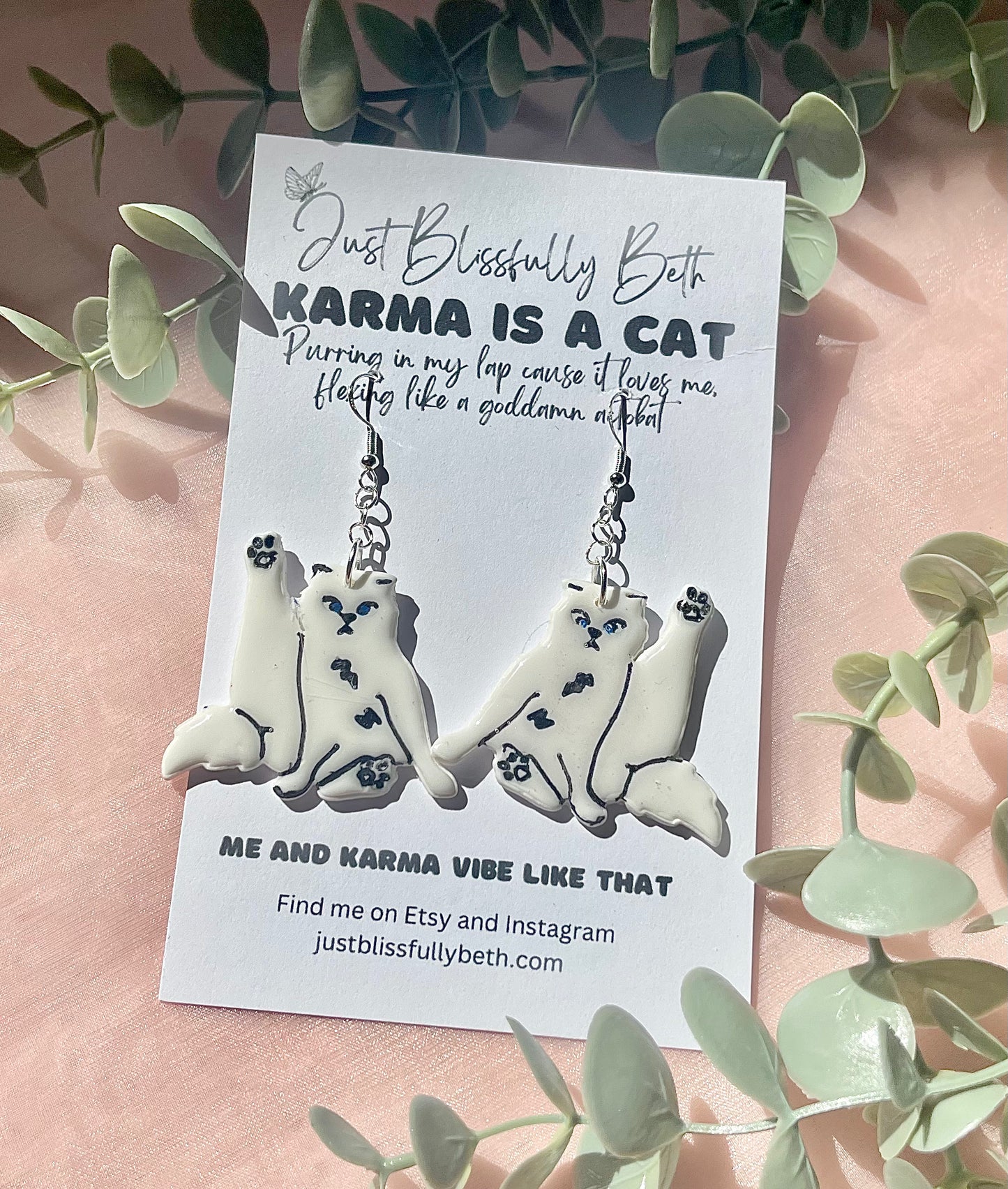 Karma is a cat - Meredith and Olivia earrings, keyring or necklace