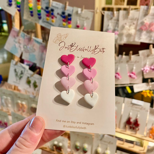 4 pinks -Clay Heart Stack Earrings