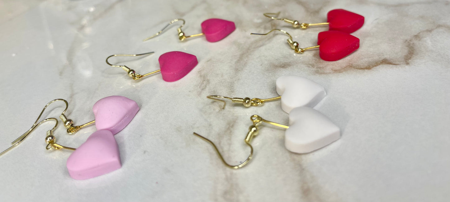 3d Clay Heart Dangle Earrings