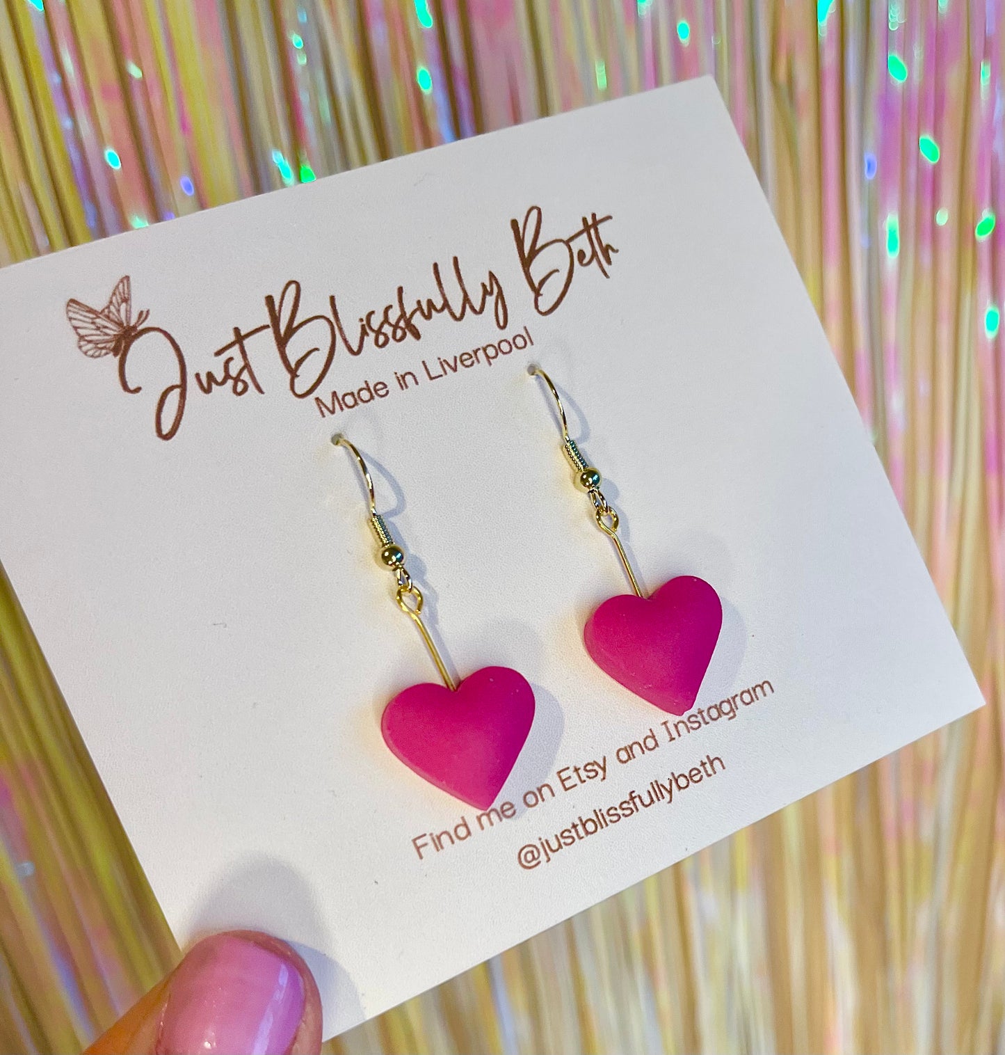 3d Clay Heart Dangle Earrings